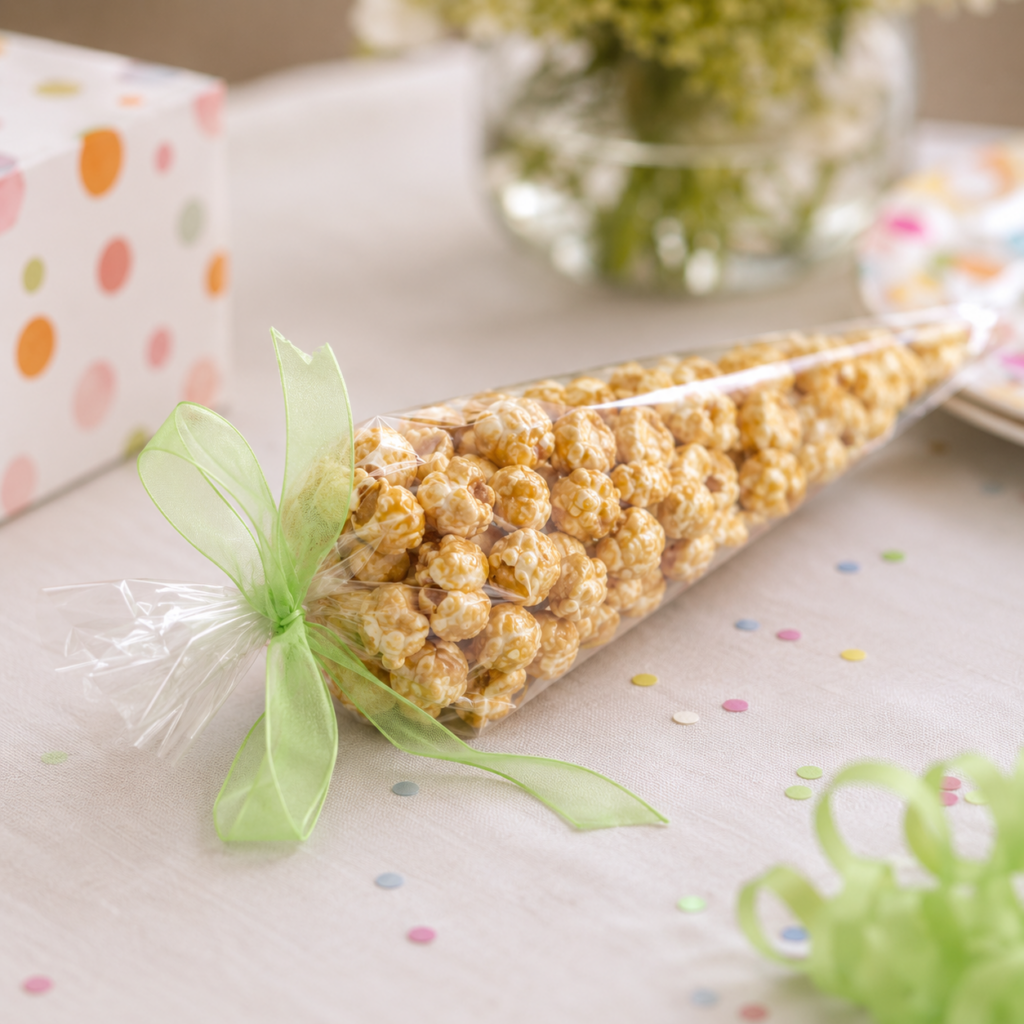 Product Spotlight: The HDCB8 Laminated Cone Bag offers a fun, high-clarity packaging option for gourmet popcorn, snack mixes, and party favors.