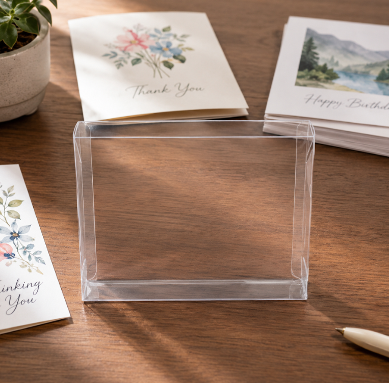 Boxes are available in clear, paper, and rPET. With hundreds of designs and sizes, you can easily package gift sets, cards, and more.