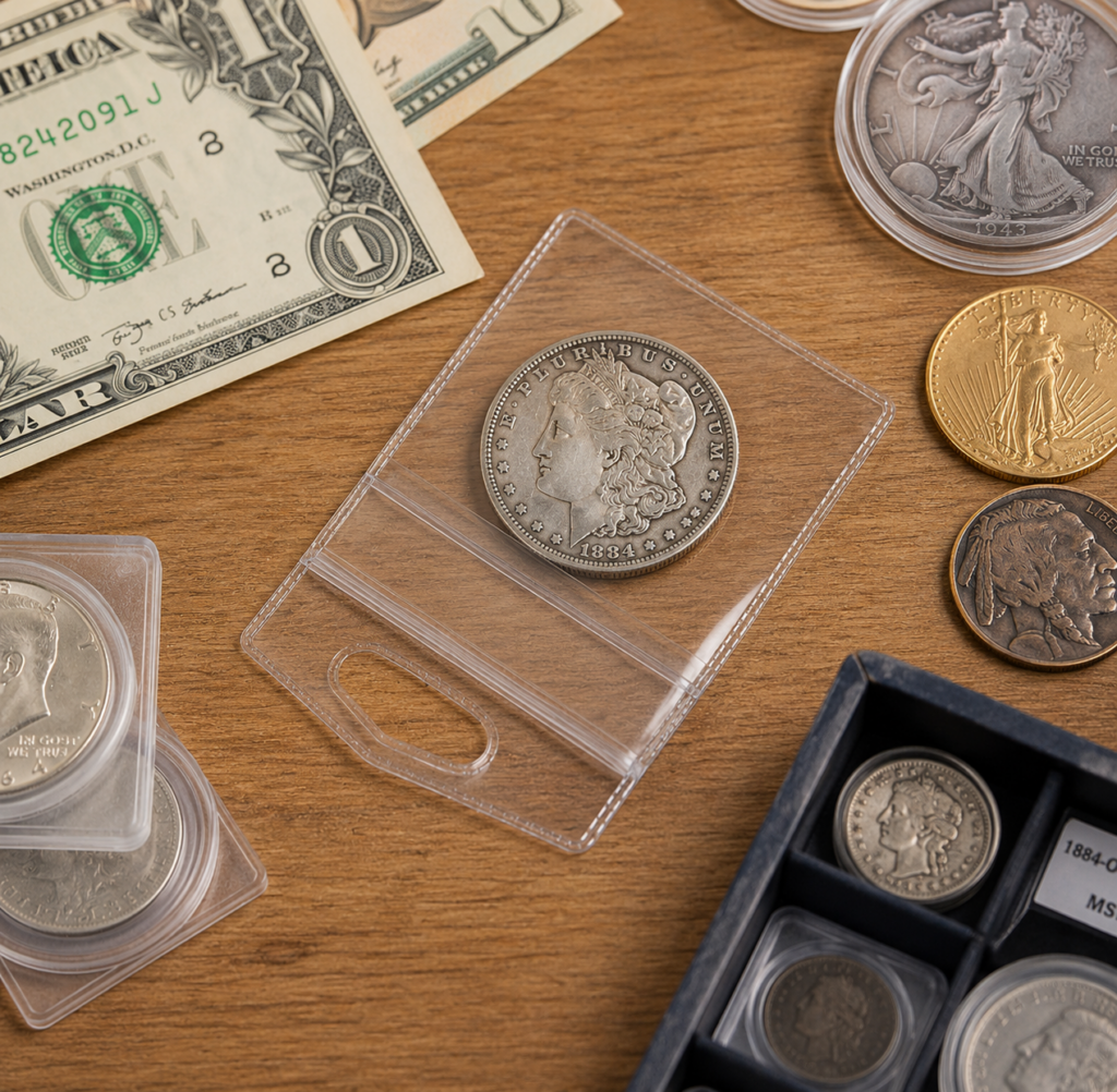 Vinyl pouches (like FHV2 shown above) are 7 mil thick and ideal for holding single coins
