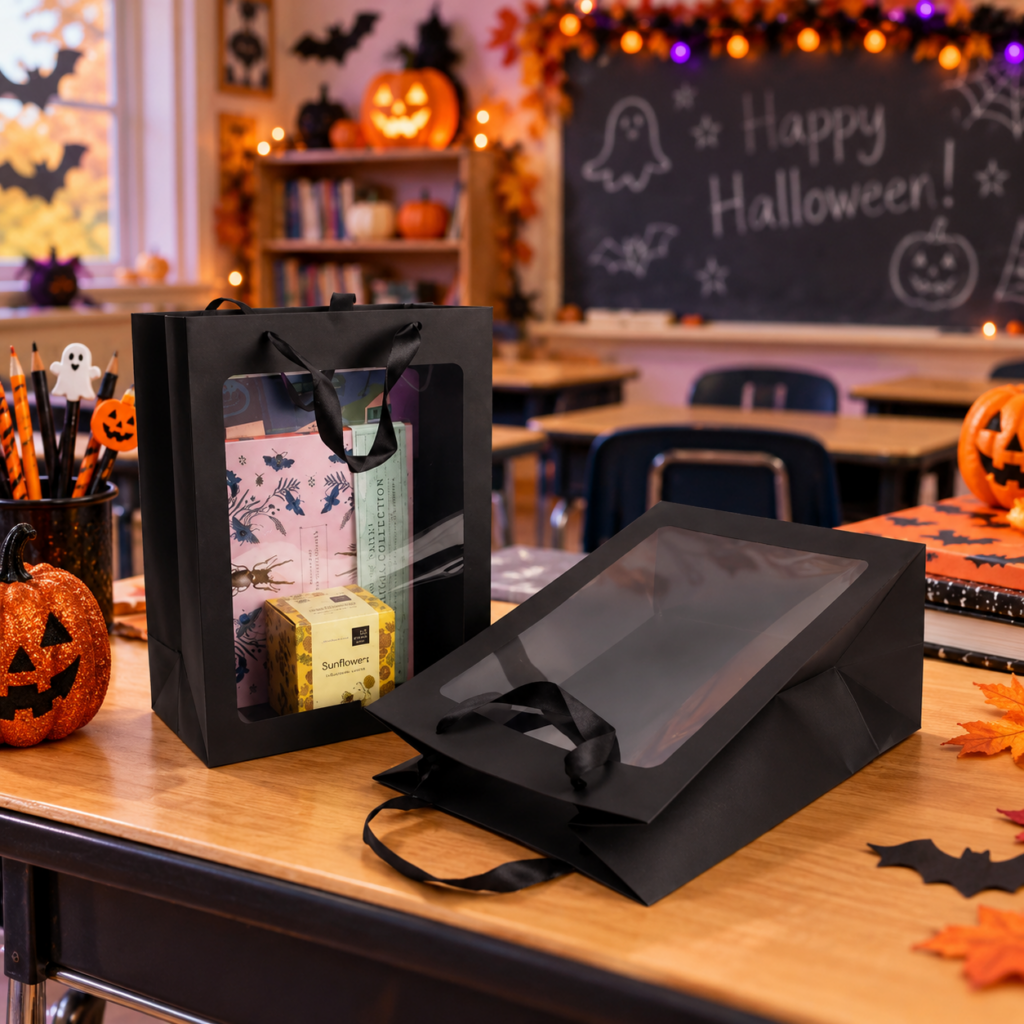 Windowed Gift Bags (like GMBW3B shown above) are perfect for gifting ghoulish presents to teachers!
