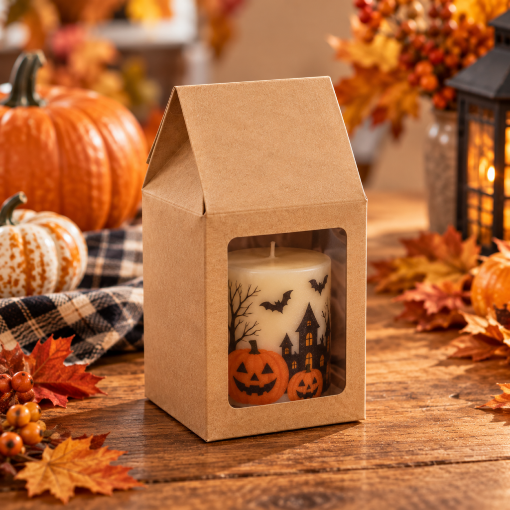 Displaying spooky themed candles in a Kraft Tapered Box (like FS320 shown above) can really show off your design and hard work.