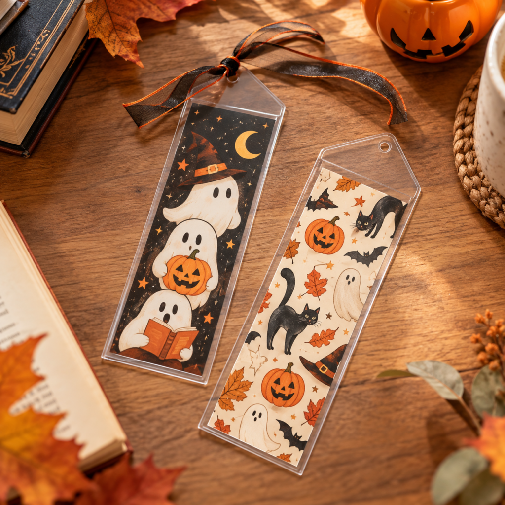 Vinyl Bookmark Sleeves (like HBM1 shown above) are a way to let your creativity shine! They're perfect for haunted themed bookmarks.